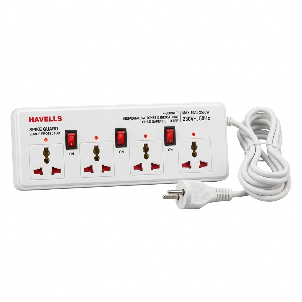 Havells Heavy-Duty Surge Protected Spike Guard Power Strips (4-Socket & 6-Socket)